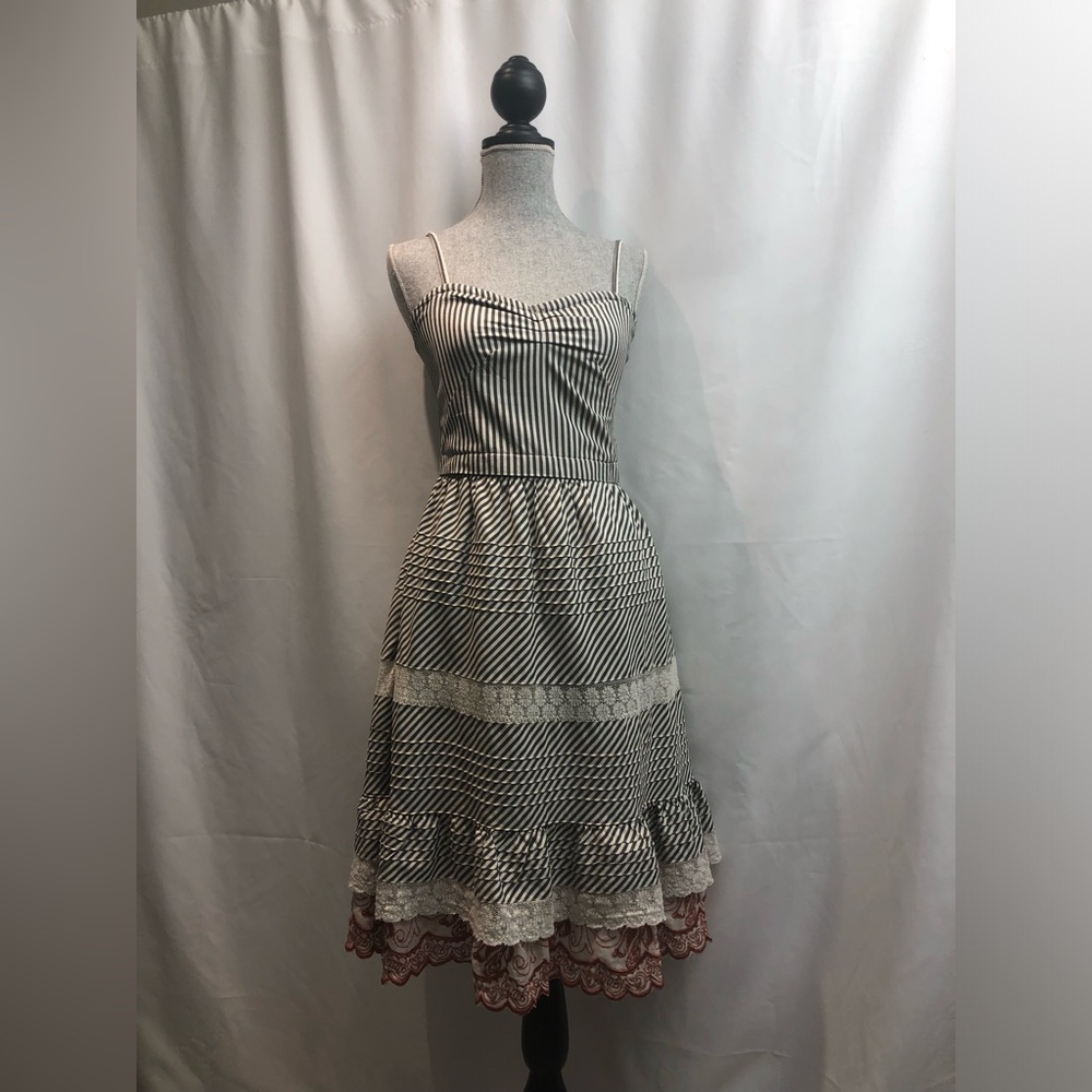 Anthropologie Striped Sleeveless Dress with Lace Trim